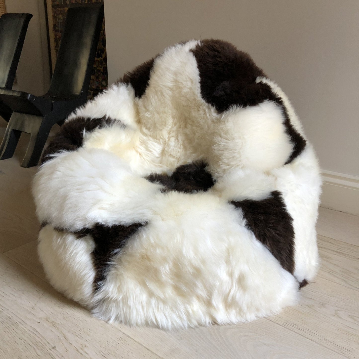 Sheepskin Beanbag Chair 100% Natural British White & Brown Spotted Bean Bag