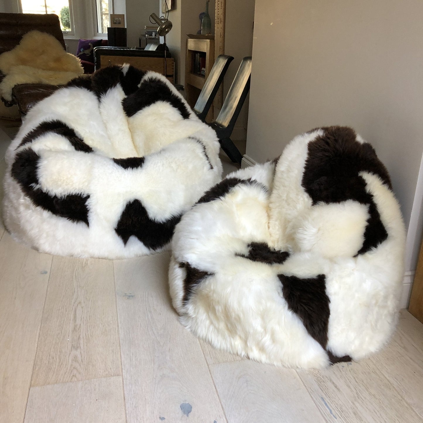 Sheepskin Beanbag Chair 100% Natural British White & Brown Spotted Bean Bag