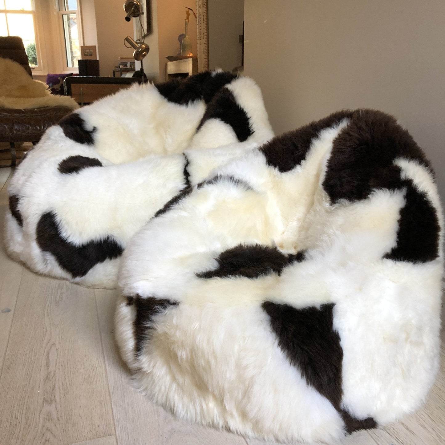 Sheepskin Beanbag Chair 100% Natural British White & Brown Spotted Bean Bag