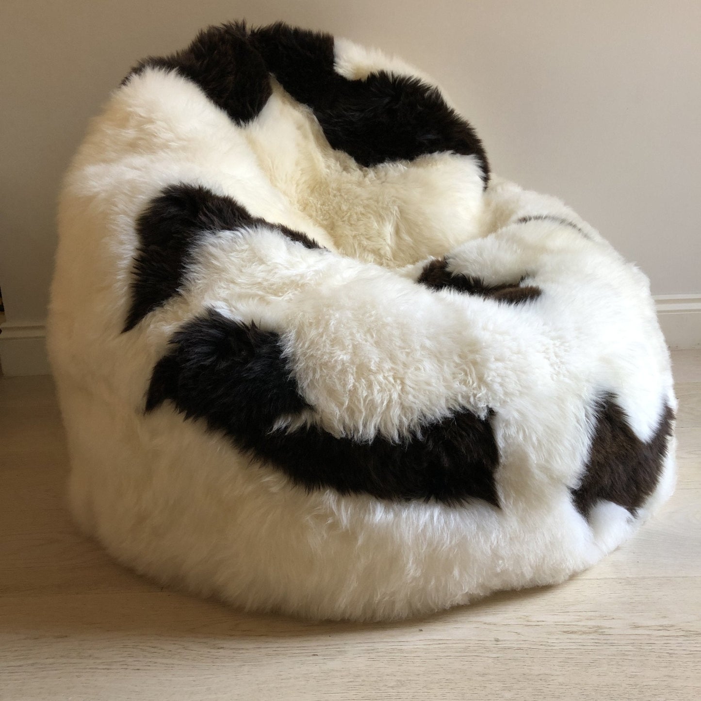 Sheepskin Beanbag Chair 100% Natural British White & Brown Spotted Bean Bag