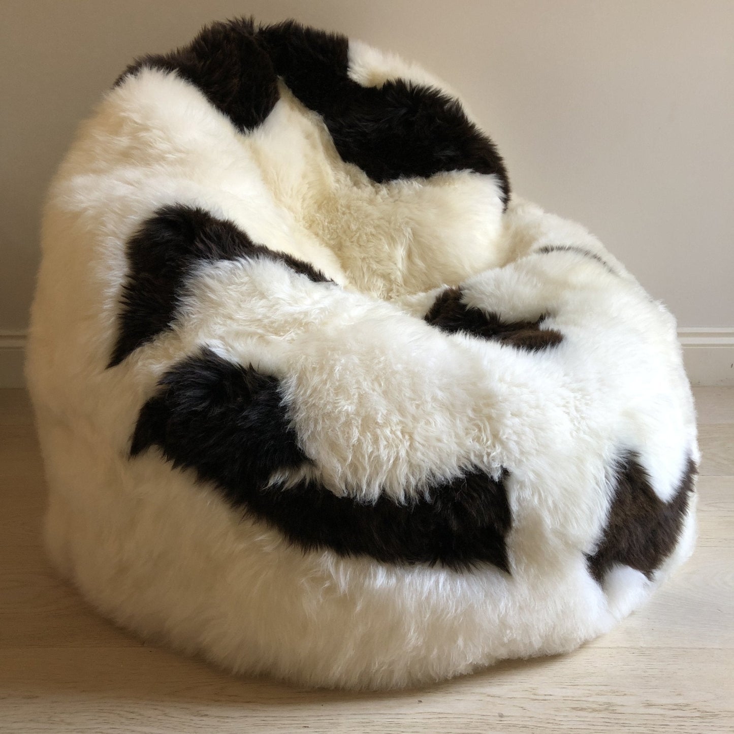 Sheepskin Beanbag Chair 100% Natural British White & Brown Spotted Bean Bag