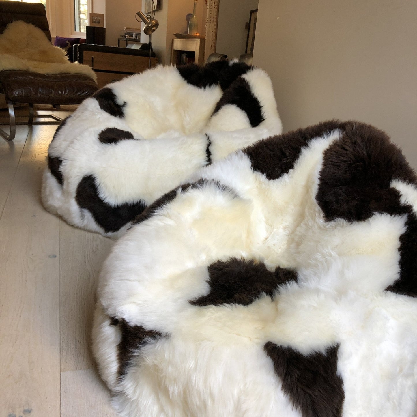 Sheepskin Beanbag Chair 100% Natural British White & Brown Spotted Bean Bag