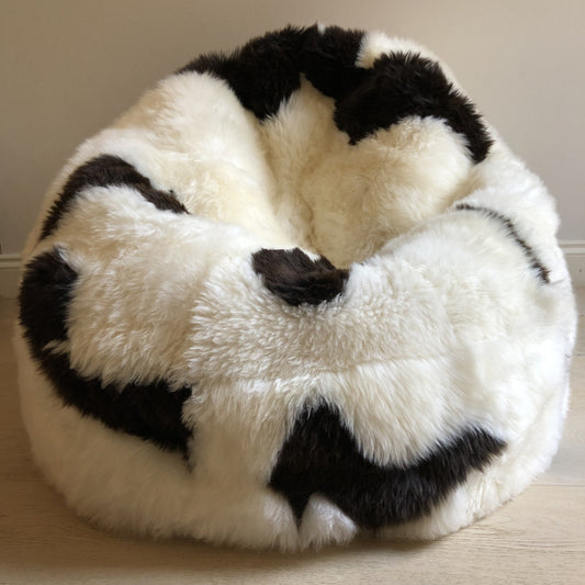 Sheepskin Beanbag Chair 100% Natural British White & Brown Spotted Bean Bag