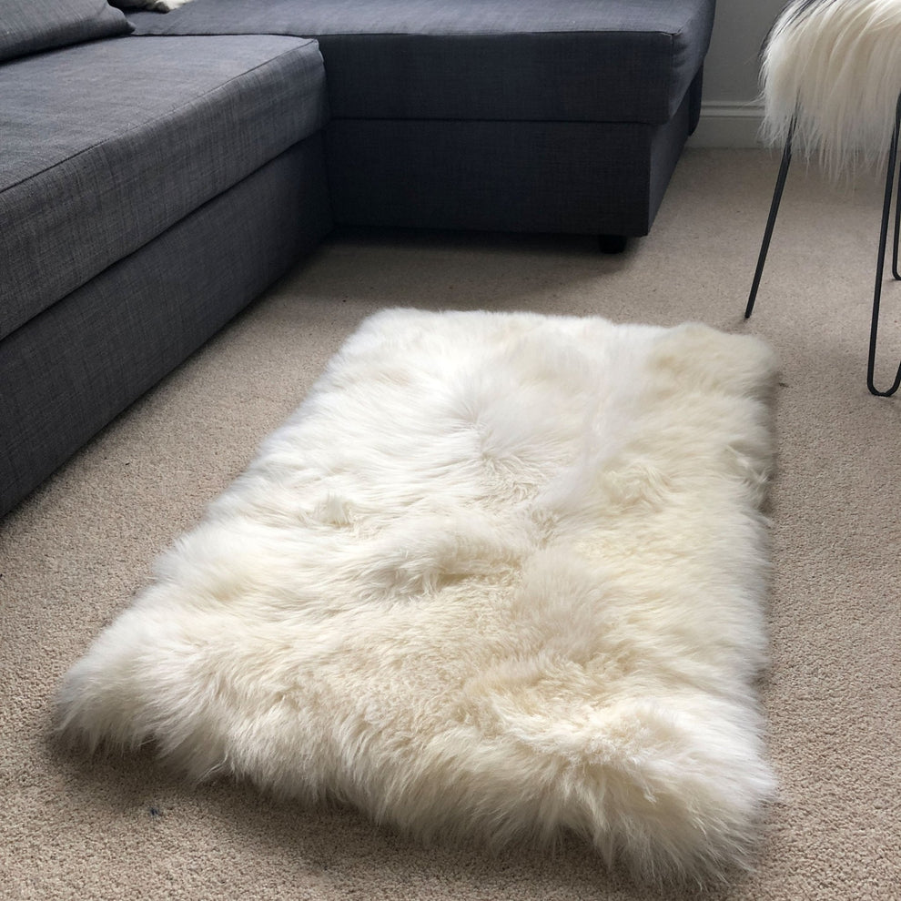British Sheepskin Rug Ivory Cream White Straight Edges Rectangular ALL