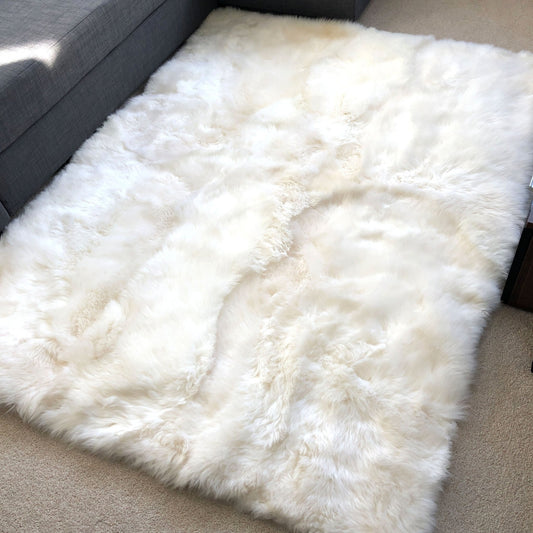 British Sheepskin Rug Ivory Cream White Straight Edges Rectangular ALL SIZES AVAILABLE