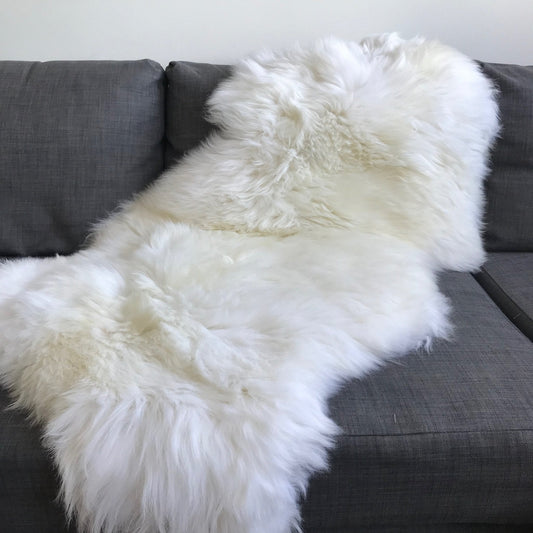 Top Quality XL British White Sheepskin Rug 100% Natural Free-range 120cm